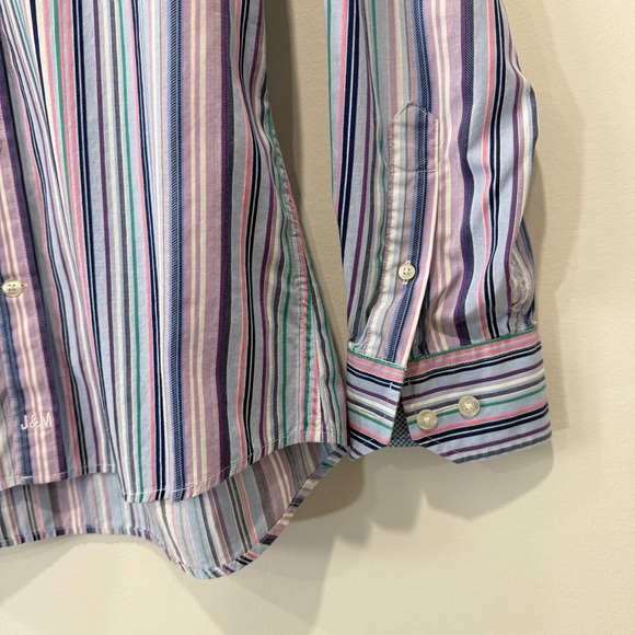Johnston & Murphy Tailored Fit Multicolor Striped Button-Down 100% Cotton Shirt - Picture 4 of 17